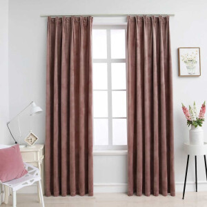 vidaXL Gordijnen verduisterend 2 st met haken 140x225 cm fluweel roze