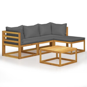 vidaXL 5-delige Loungeset met kussens massief acaciahout