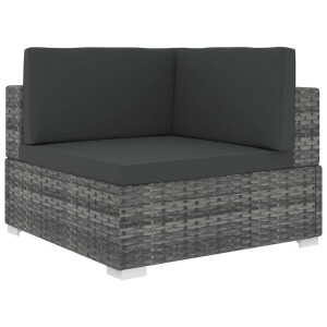 vidaXL Hoekbank 1 st met kussens poly rattan grijs