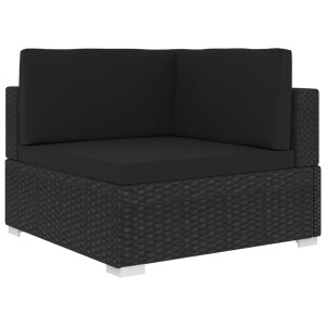 vidaXL Hoekbank 1 st met kussens poly rattan zwart