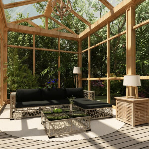 vidaXL 5-delige Loungeset met kussens poly rattan grijs