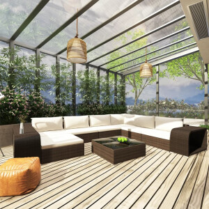 vidaXL 10-delige Loungeset met kussens poly rattan bruin