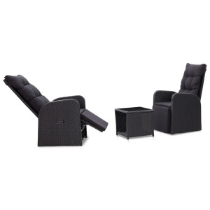 vidaXL 3-delige Bistroset met kussens poly rattan zwart