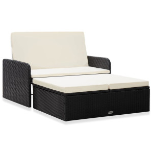 vidaXL 2-delige Loungeset met kussens poly rattan zwart