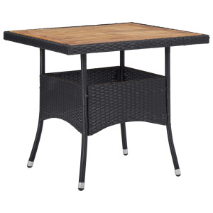 vidaXL Tuintafel poly rattan en massief acaciahout zwart