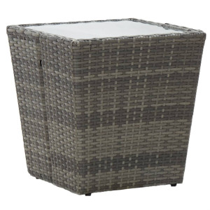 vidaXL Theetafel 41,5x41,5x43 cm poly rattan en gehard glas grijs