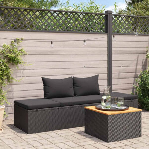 vidaXL Ligbed met kussens poly rattan zwart