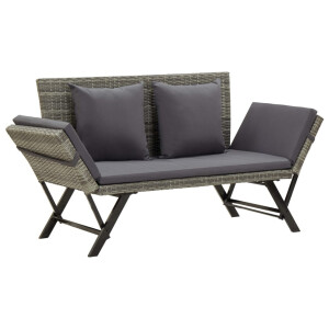 vidaXL Tuinbank met kussens 176 cm poly rattan grijs