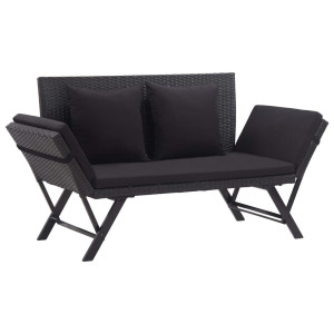 vidaXL Tuinbank met kussens 176 cm poly rattan zwart