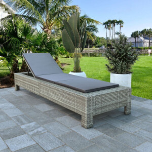 vidaXL Ligbed met kussen poly rattan grijs