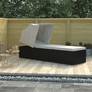 vidaXL Ligbed met luifel en kussen poly rattan crèmewit
