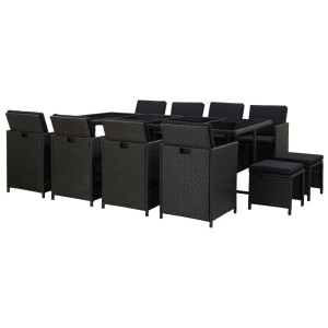 vidaXL 13-delige Tuinset met kussens poly rattan zwart