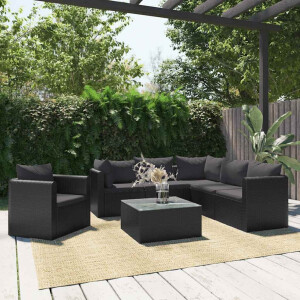 vidaXL 7-delige Loungeset met kussens poly rattan zwart