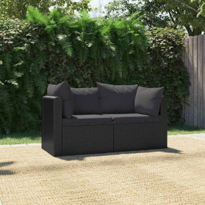 vidaXL 2-delige Loungeset met kussens poly rattan zwart