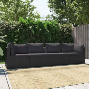 vidaXL 4-delige Loungeset met kussens poly rattan zwart
