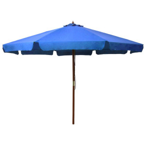 vidaXL Parasol met houten paal 330 cm azuurblauw