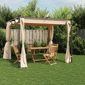 vidaXL Prieel met gordijnen 3x3 m staal crème