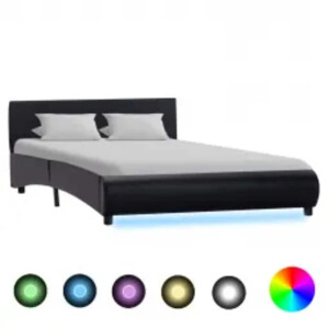 vidaXL Bedframe met LED kunstleer zwart 140x200 cm