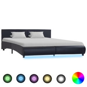 vidaXL Bedframe met LED kunstleer zwart 180x200 cm
