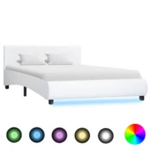 vidaXL Bedframe met LED kunstleer wit 120x200 cm