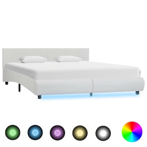 vidaXL Bedframe met LED kunstleer wit 180x200 cm