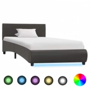 vidaXL Bedframe met LED kunstleer grijs 100x200 cm