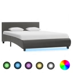 vidaXL Bedframe met LED kunstleer grijs 140x200 cm