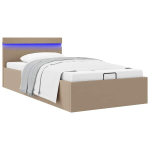 vidaXL Bedframe met opslag en LED kunstleer cappuccino 90x200 cm