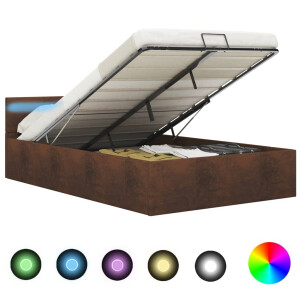 vidaXL Bedframe met hydraulische opslag en LED stof bruin 120x200 cm
