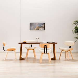 vidaXL Eetkamerstoelen 4 st gebogen hout en kunstleer crèmekleurig