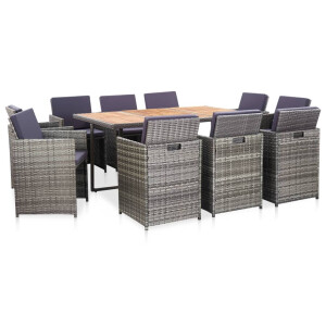 vidaXL 11-delige Tuinset met kussens poly rattan grijs