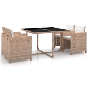 vidaXL 5-delige Tuinset met kussens poly rattan beige