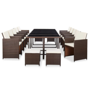 vidaXL 15-delige Tuinset met kussens poly rattan bruin