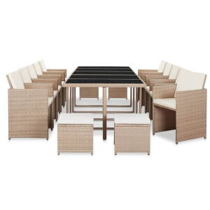 vidaXL 15-delige Tuinset met kussens poly rattan beige