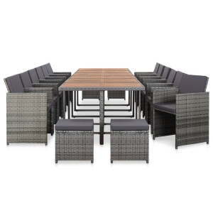 vidaXL 17-delige Tuinset met kussens poly rattan grijs
