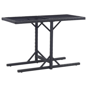 vidaXL Tuintafel 110x53x72 cm glas en poly rattan zwart