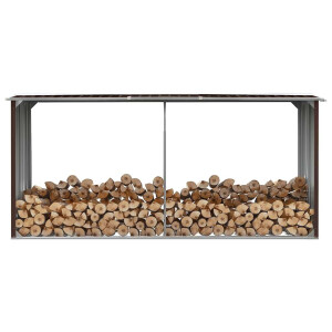 vidaXL Haardhoutschuur 330x92x153 cm gegalvaniseerd staal bruin