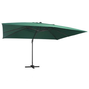 vidaXL Zweefparasol met LED en aluminium paal 400x300 cm groen