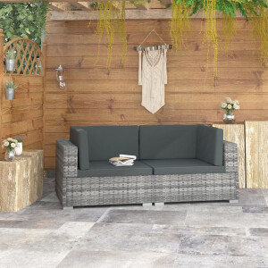vidaXL Hoekbanken 2 st met kussens poly rattan grijs