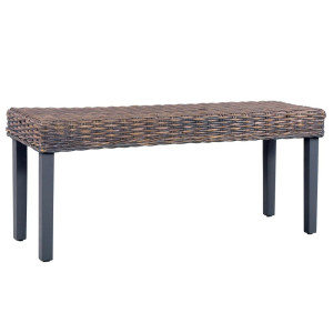 vidaXL Bankje 110 cm natuurlijk kubu rattan en massief mangohout grijs