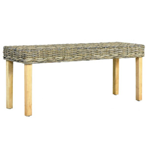 vidaXL Bankje 110 cm natuurlijk kubu rattan en massief mahoniehout