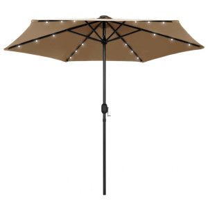 vidaXL Parasol met LED-verlichting en aluminium paal 270 cm taupe