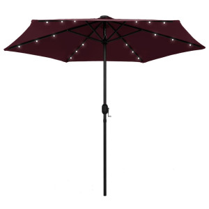 vidaXL Parasol met LED-verlichting aluminium paal 270 cm bordeauxrood