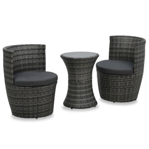 vidaXL 3-delige Bistroset met kussens poly rattan grijs