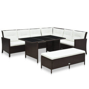 vidaXL 3-delige Loungeset met kussens poly rattan bruin