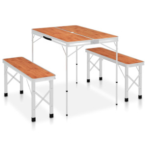 vidaXL Campingtafel inklapbaar met 2 banken aluminium bruin