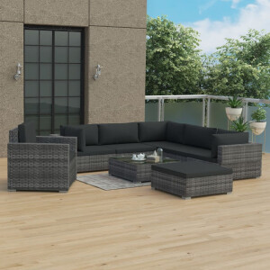 vidaXL 8-delige Loungeset met kussens poly rattan grijs