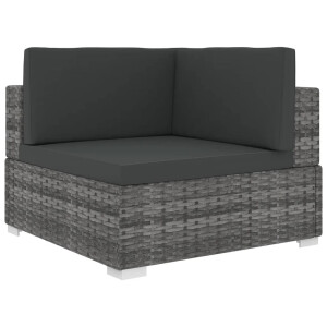 vidaXL Tuinstoel met kussens hoeksectie poly rattan grijs