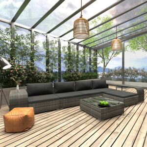 vidaXL 8-delige Loungeset met kussens poly rattan grijs