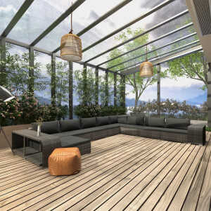 vidaXL 11-delige Loungeset met kussens poly rattan grijs
